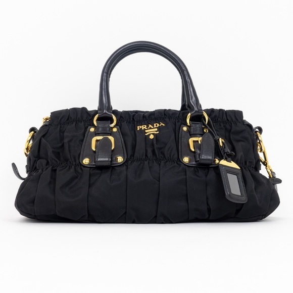 PRADA BLACK NYLON GAUFRE GATHERED TESSUTO ZIPPED SHOULDER BAG | w certificate - Picture 1 of 12
